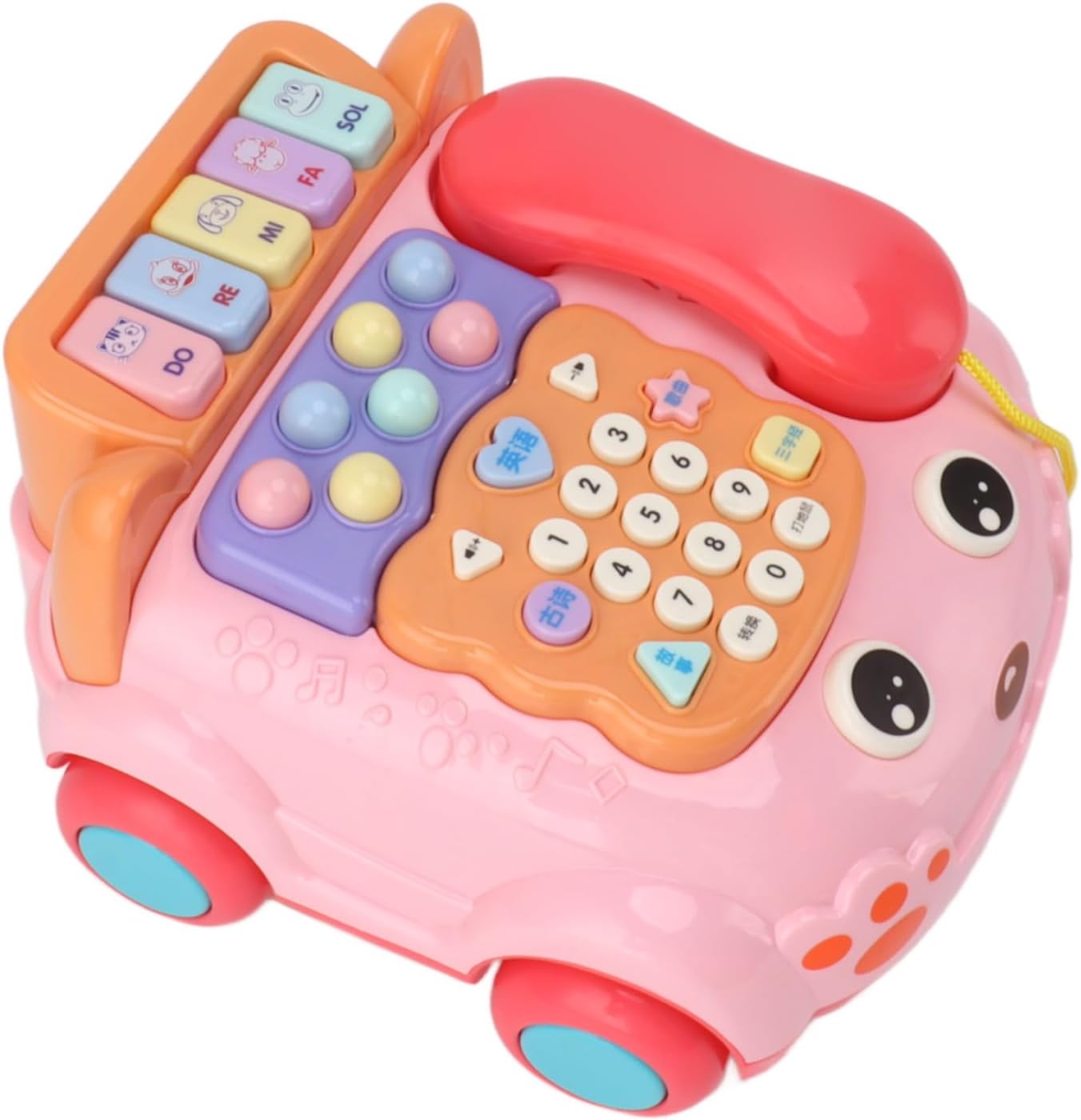 Asixxsix Baby Phone Toy, ABS Safe Material Music Lights 6 Modes Toddler Educational Toy with Tow Rope for 18 Months and Above (Roseate)
