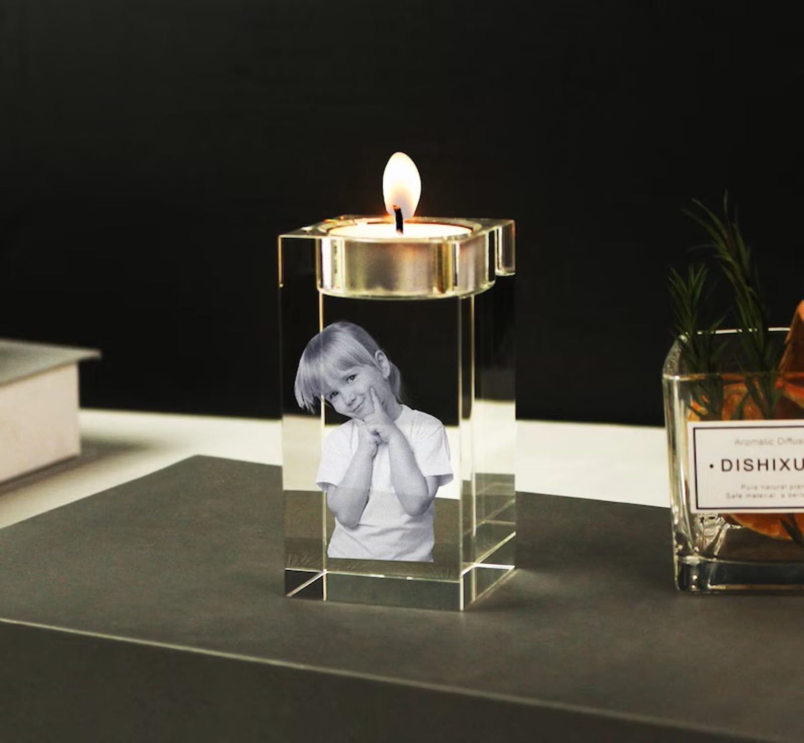 MXN Personalisierter 3D-Foto-Kristall-Kerzenhalter Mit Bild, Gravur - Geschenk für Geburtstag, Weihnachten, Muttertag (3D, 5 x 12 cm)