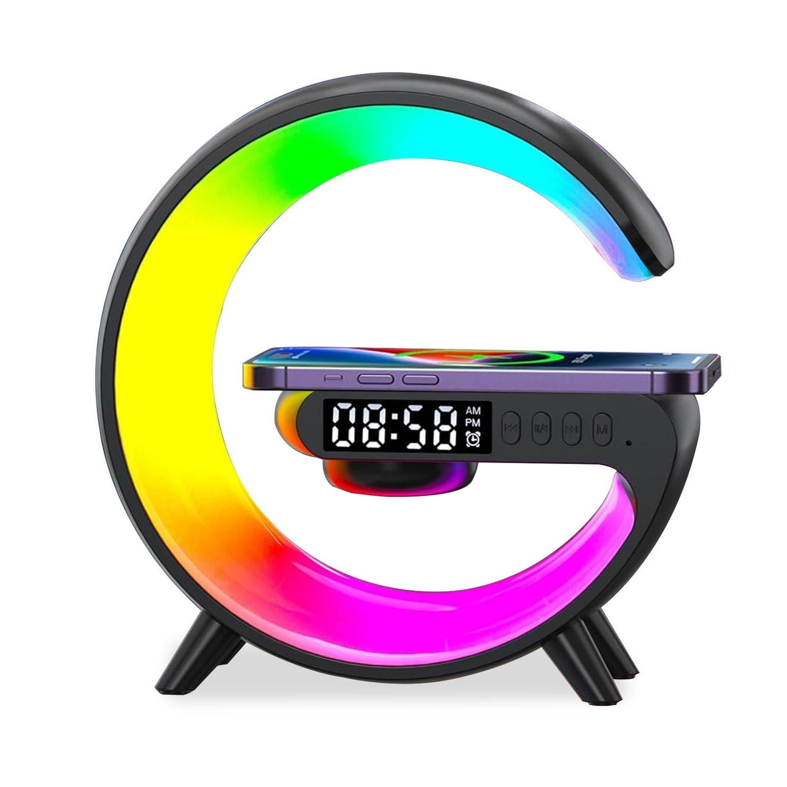 Lampada Wireless da Comodino, Lampada Ricarica Wireless Lampada Comodino Intelligente, Supporta la Connettività Bluetooth, Luci Multicolori, Adatto per il Comodino della Camera da Letto