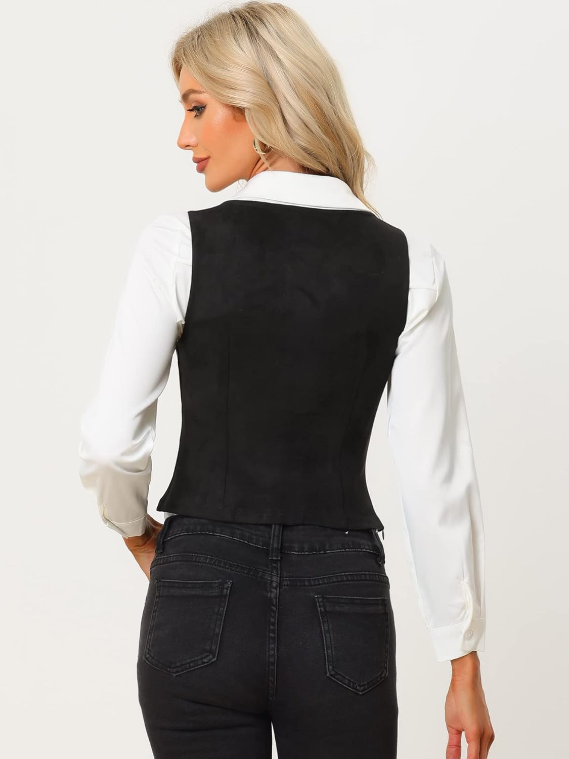 Allegra K Women's 2025 Vintage Faux Suede Vest Jacket Sweetheart Neck Sleeveless Lace Up Waistcoat Vest - Image 4