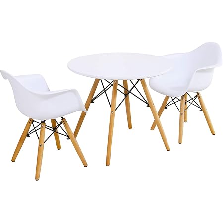 Amazon Com Costzon Kids Mid Century Modern Style Table Set Kids Table And 2 Chair Set Round Table With Armchairs For Toddler Children Kids Dining Table And Chair Set White Table 2 Chairs