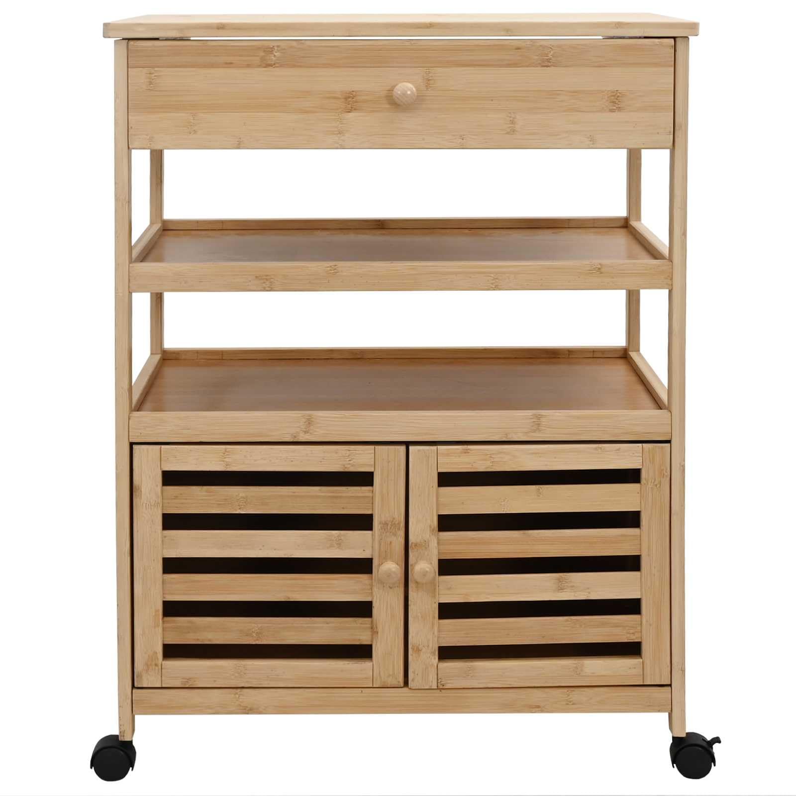 Chariot de cuisine avec roulettes en bambou naturel 59,5 x 36 x 82