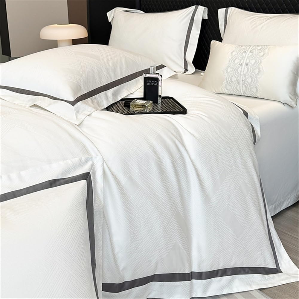 Set copripiumino Set copripiumino di lusso in cotone egiziano 600TC, set biancheria da letto jacquard morbida Set biancheria da letto(Pink,Queen 200X230cm 4pcs)