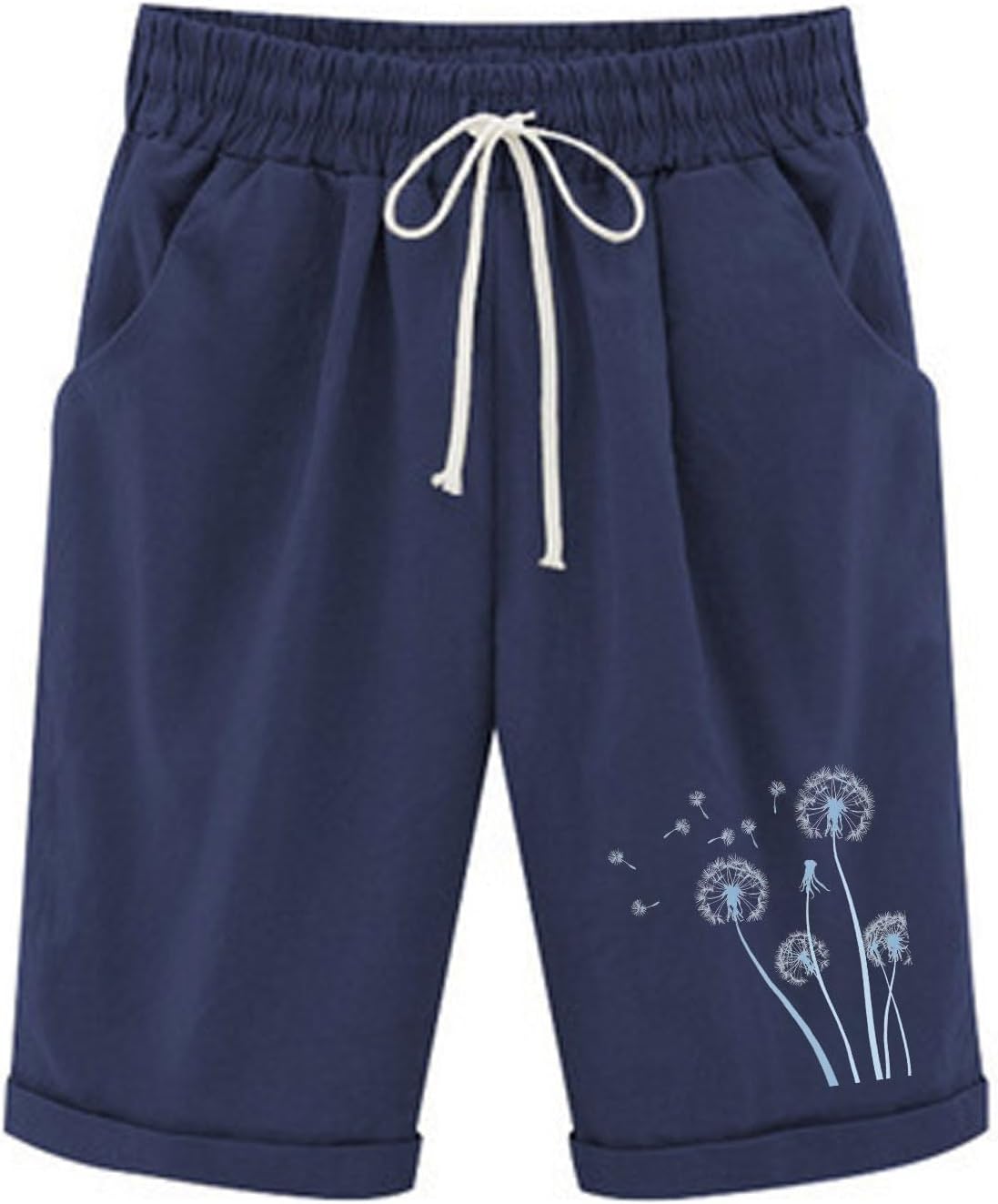 Summer Knee Length Shorts Women 2026 Cotton Linen Bermuda Pants Elastic Waist Workout Casual Loose Beach Short Slacks
