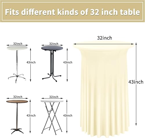 Miniatura 2 de Paquete de 4 manteles redondos para mesa de cóctel, de 32 x 43 pulgadas, de elastano, con cortinas onduladas, color beige, para mesa de boda, bar,