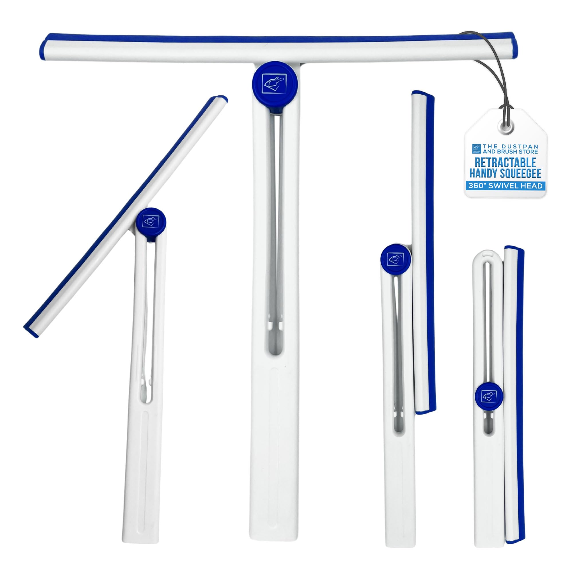 Tdbs The Dustpan And Brush Store White Compact Folding Shower Squeegee With 360 Degree Swivel Head - Collapsible Window Cleaner - Perfect For Storing In Car Or Cleaning Glass, Shower Screens, Mirrors, Kitchen Surfaces Etc