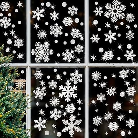 GEEHUA 162Pcs Glitter Snowflake Window Clings Cover