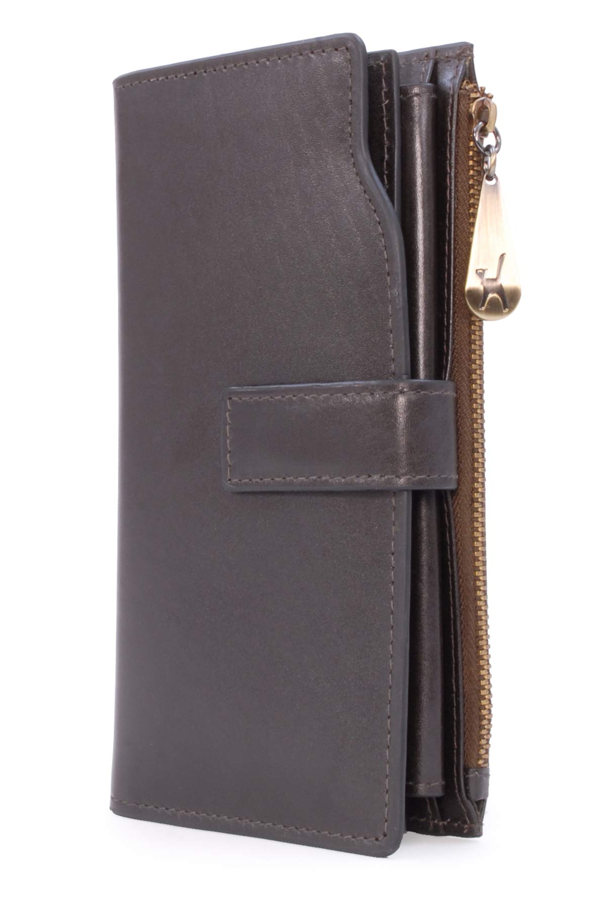 Catwalk Collection Handbags - Duża Damska Skórzana Portmonetka - Kieszenie na 20 Kart Kredytowych, Monety i Telefon - Ochrona RFID - Stella - Brązowy