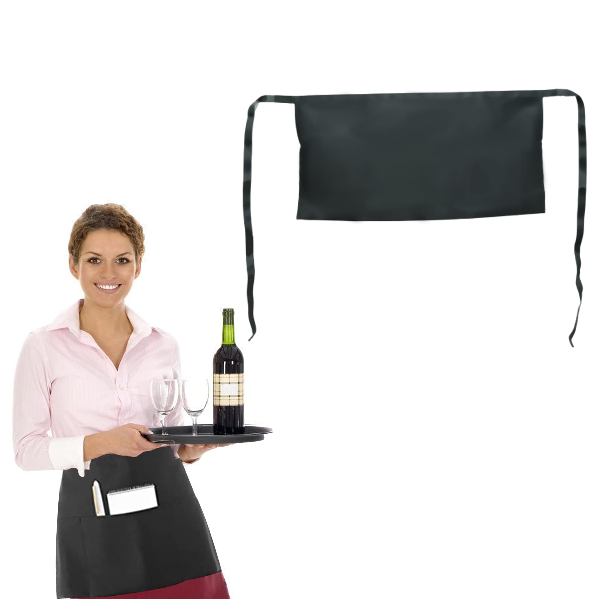 Black Waist Apron with 3 Pockets Waitress Apron Short Half Waist Aprons for Men and Women Cooking Kitchen Chef Apron for Home Kitchen Restaurant Coffee Bar Bistro Baking BBQ