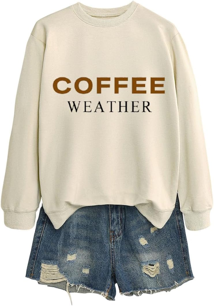 Coffee Weather Sweatshirt Women Crewneck Fall Season Long Sleeve Cozy Weather Casual Loose Coffee Lover Pullover - Image 4