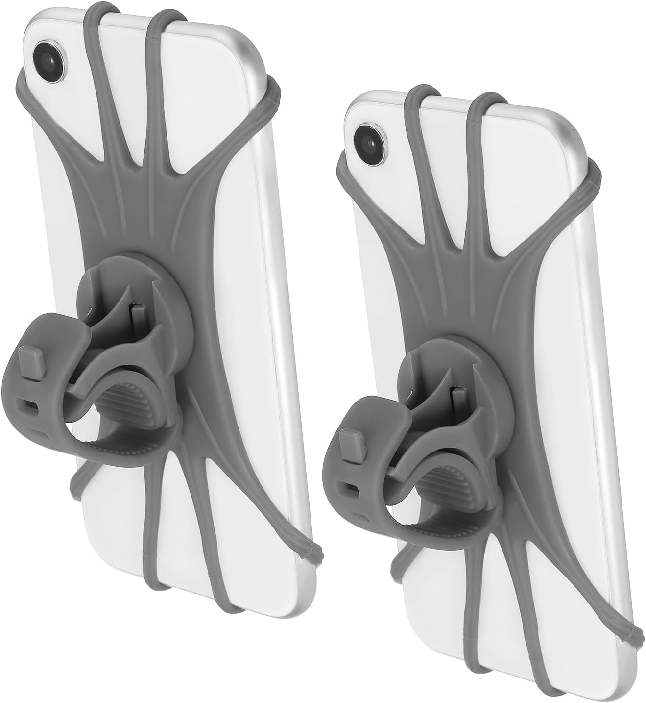 PATIKIL 2Pcs Bike Phone Mount, 360° Rotation Silicone Motorcycle Phone Holder for 3"- 6.5" Phones Adjustable Phone Mount for Motorcycle Bicycle Electric Scooter, Gray