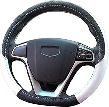 Pahajim Leather Steering Wheel Cover 37-38 cm Steering Wheel Cover D Shape Non-Slip Flat Base Steering Wheel Protector Breathable Steering Wheel Protector Suitable for Car/Jeep/SUV