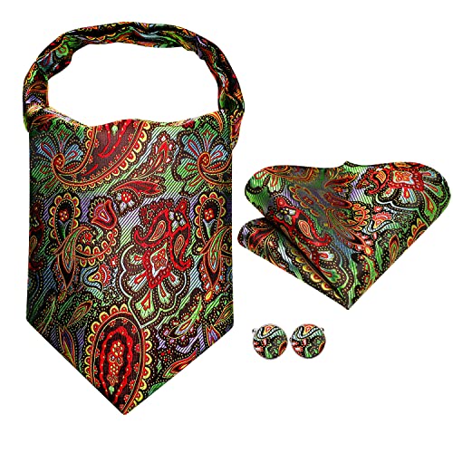Image of Dubulle Paisley Floral Ascot for Men Self Tie Mens Cravat and Pocket Square Cufflinks Wedding