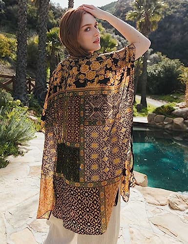 Image of Women's Burnout Velvet Kimono Long Cardigan Cover Up Casual Outfit