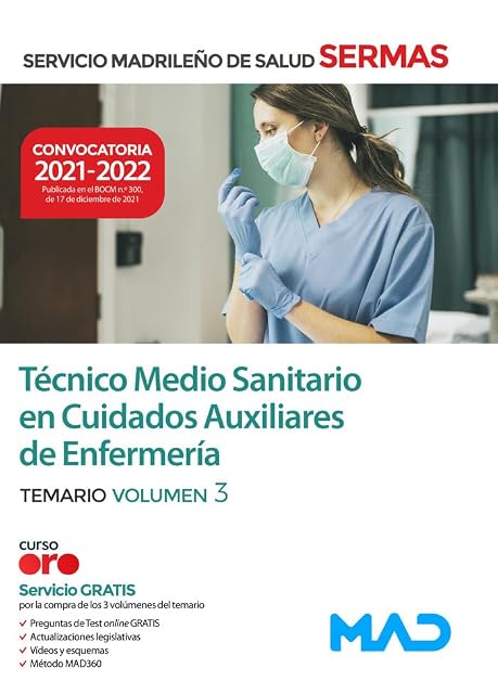 Portada de Técnico medio sanitario en cuidados auxiliares de enfermería del servicio madrileño de salud. Temario volumen 3