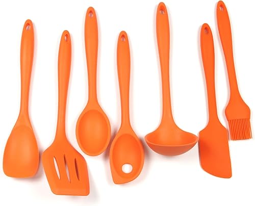 Chef Craft - Juego de utensilios de cocina de silicona de alta calidad, 7 piezas, color naranja