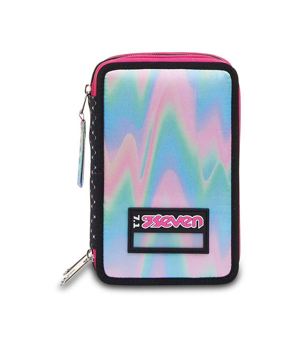 Seven Federmäppchen, Mäppchen, Mehrfarbig, Federtasche für Schreibwaren, Etui komplett mit Bleistiften, Filzstiften, Schulmaterial, mit 3 Fächern, Mädchen, Schule - Grundschule