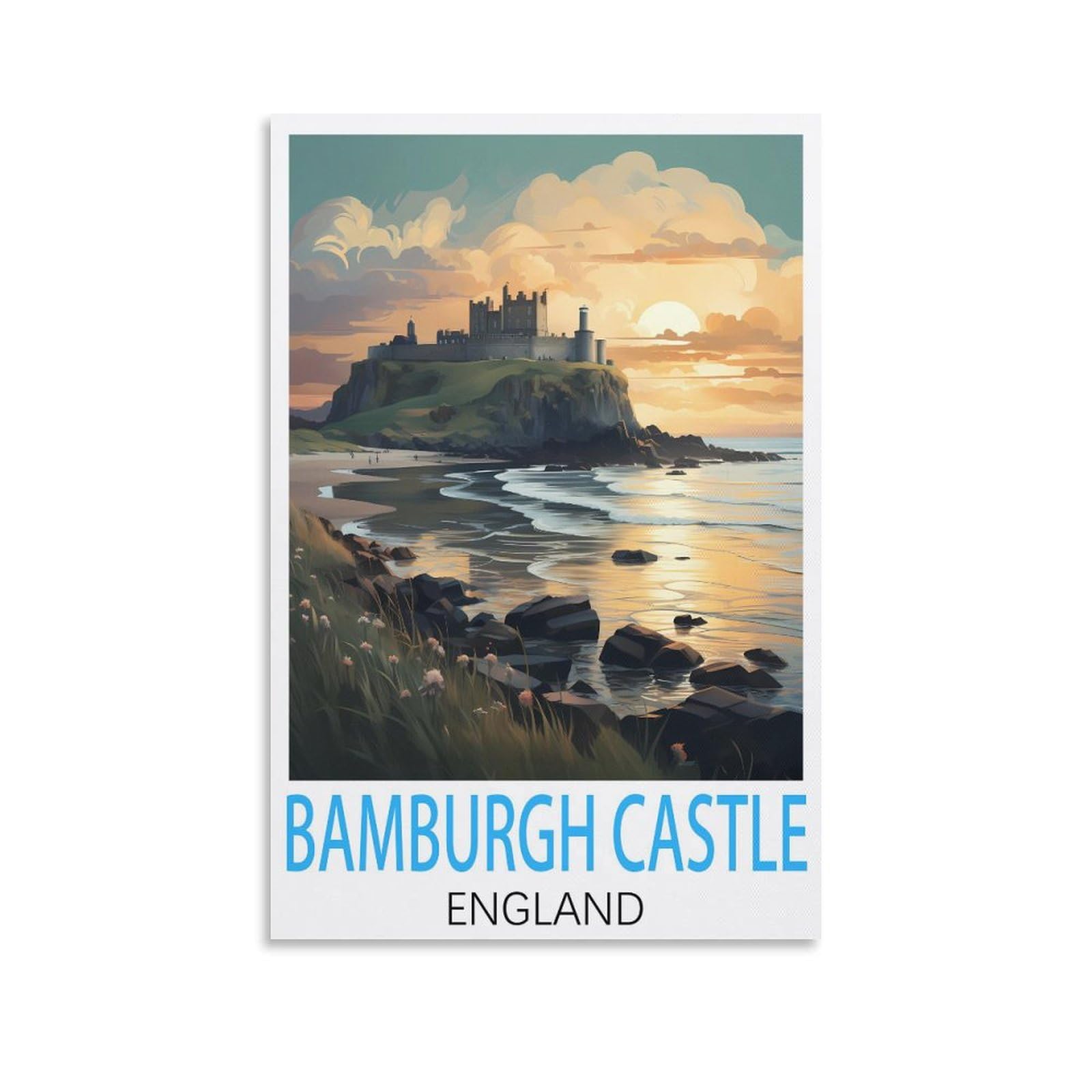 Hsayyiii Unframe-Style Bamburgh Castle England Vintage Travel Posters 12X18inch(30X45cm) Canvas Art Poster And Wall Art Picture Print Bedroom Decor