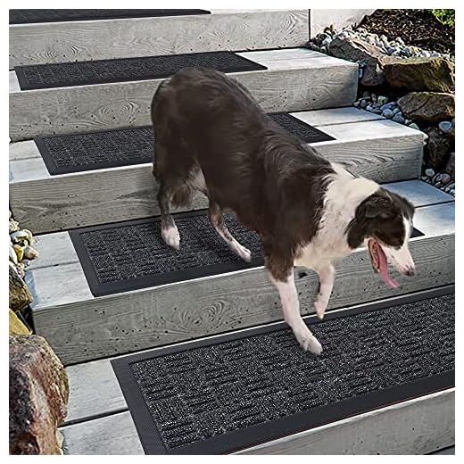 Aucuda Stair Treads with Rubber Backing,Non-Slip,8.5" x 30",4 pcs/Set,Indoor Outdoor Step treads,Grey Stripes Pattern