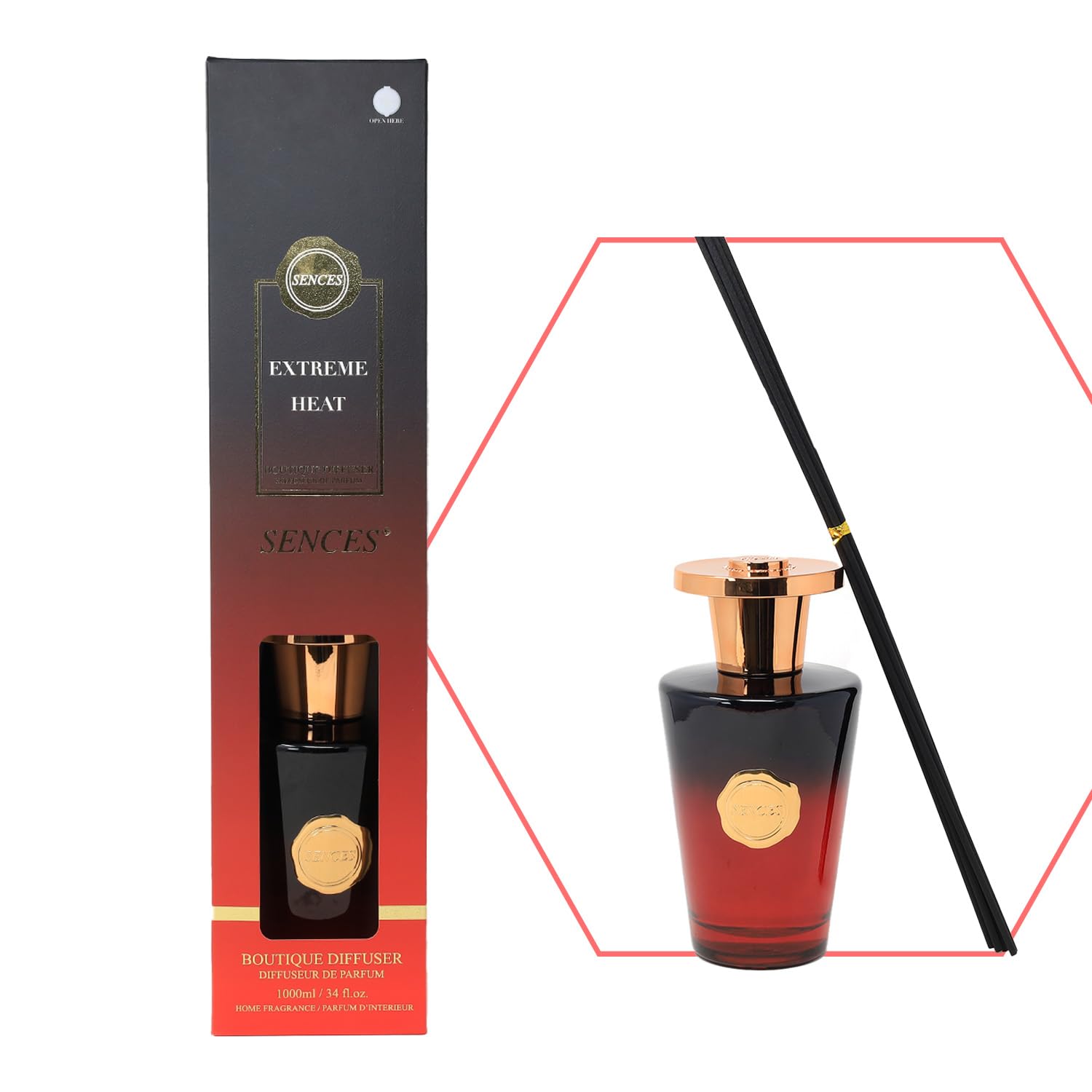 Baltus Extreme Heat Sences 1000Ml Reed Diffuser With 55Cm Reeds, Perfume Bottle Design, Long-Lasting Scent, Gift Boxed