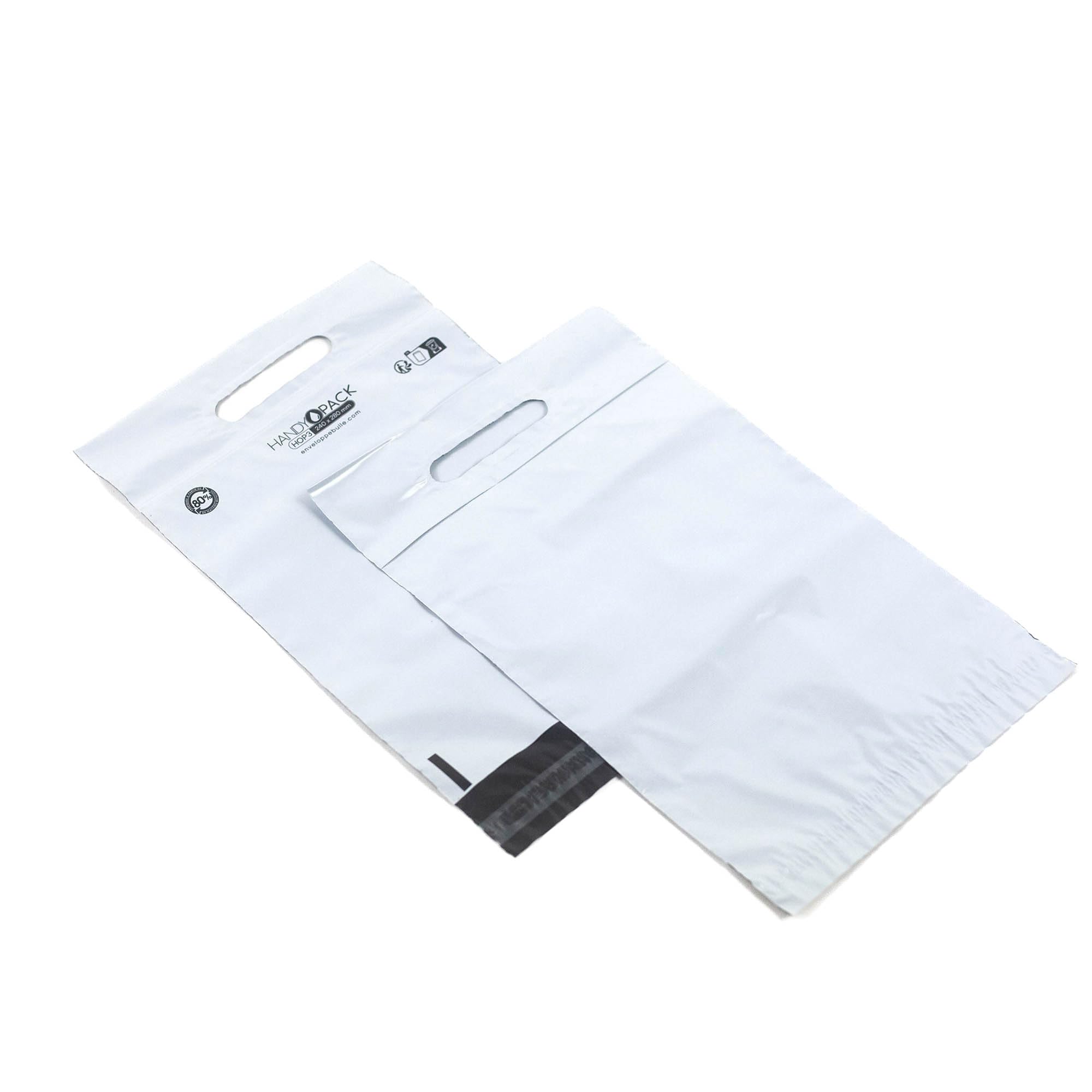 HandyOpack Buste in plastica bianca opaca con manico per il trasporto (500, HOP3-240x280 millimetri)