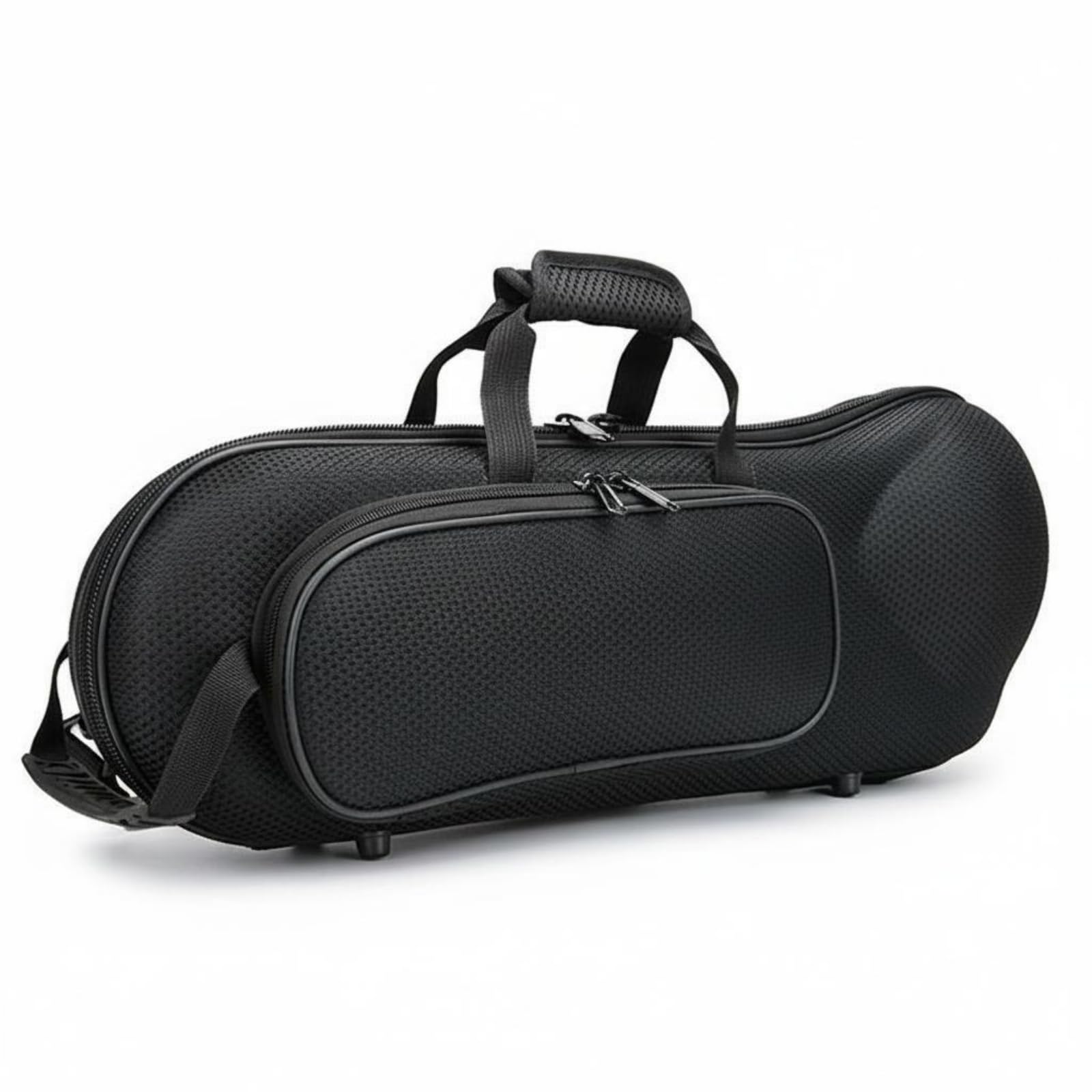 Custodia per Tromba con Design in Ottone Corpo Sagomato Scomparto Accessori Frontale Manico Ergonomico Tracolla, Oxford Nero, Array, Nero Oxford