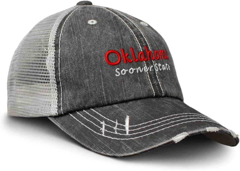 Soft Mesh Cap Hat Embroidered Oklahoma Sooner State Style B Distressed Vintage Cap Cotton