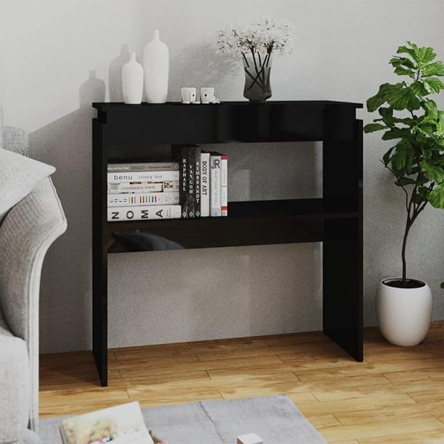 Keyur Console Table, Entryway Side Table Entrance Table Sofa Hallway Table Hall Desk Dressing Table Console Table High Gloss Black 80x30x80 cm Chipboard