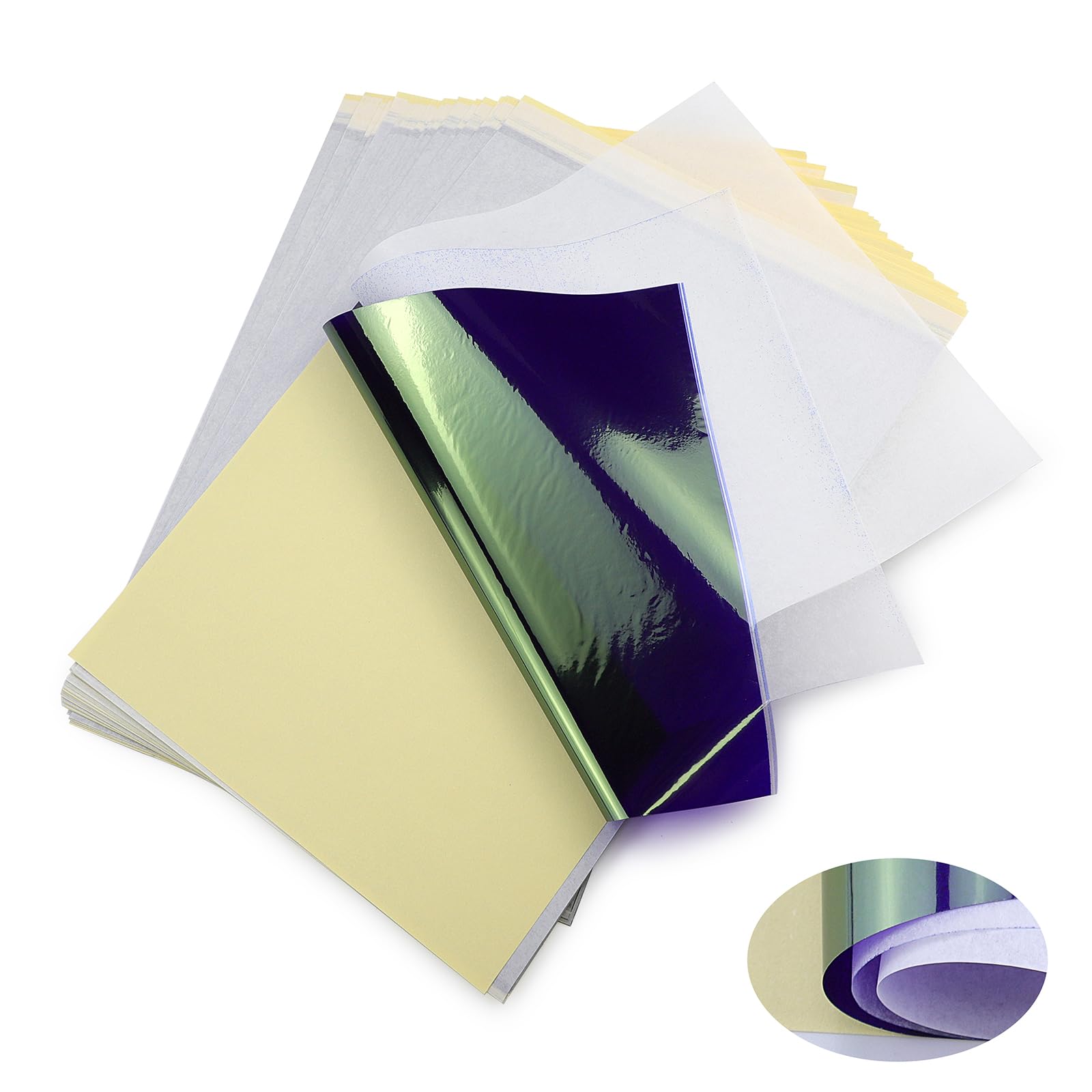 LIUMATE Tattoo Transfer Paper, 50 Hojas Papel de Transferencia de Tatuaje, A4 Papel de calco para Tatuajes Papel Hectografico Papel Calco de Carbón para Tattoo Impresora máquina