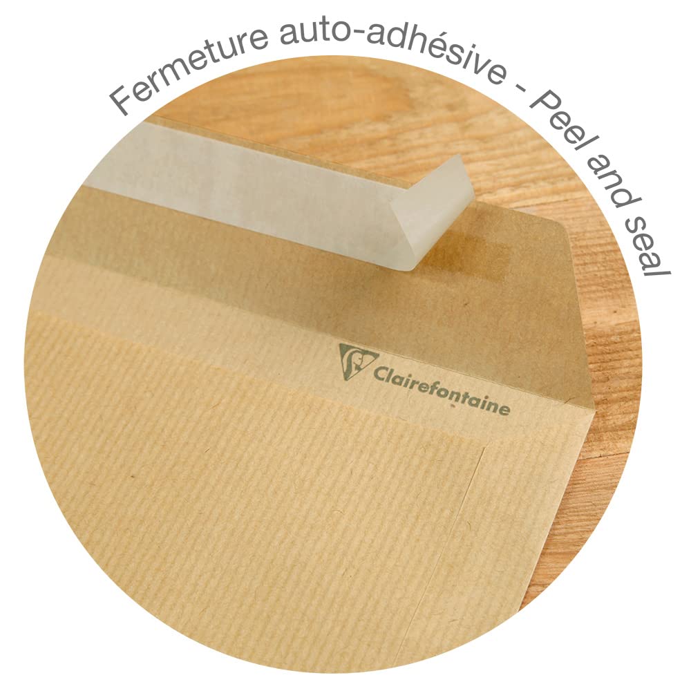 Clairefontaine 744C - Karton mit 500 Versandtaschen mit Rillen Kraftbraun B5-176x250 mm, selbstklebend, 90g, 1 Karton