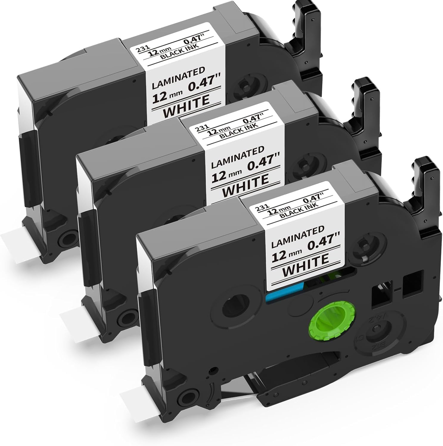 3 Pack TZe-231 Replacement for Brother P-Touch Label Tape 12mm | Suminey TZ Tape 12mm 0.47 Laminated Label Tape Compatible Brother PT-E110 GL-H105 PT-H110 PT-P750W, Black on White