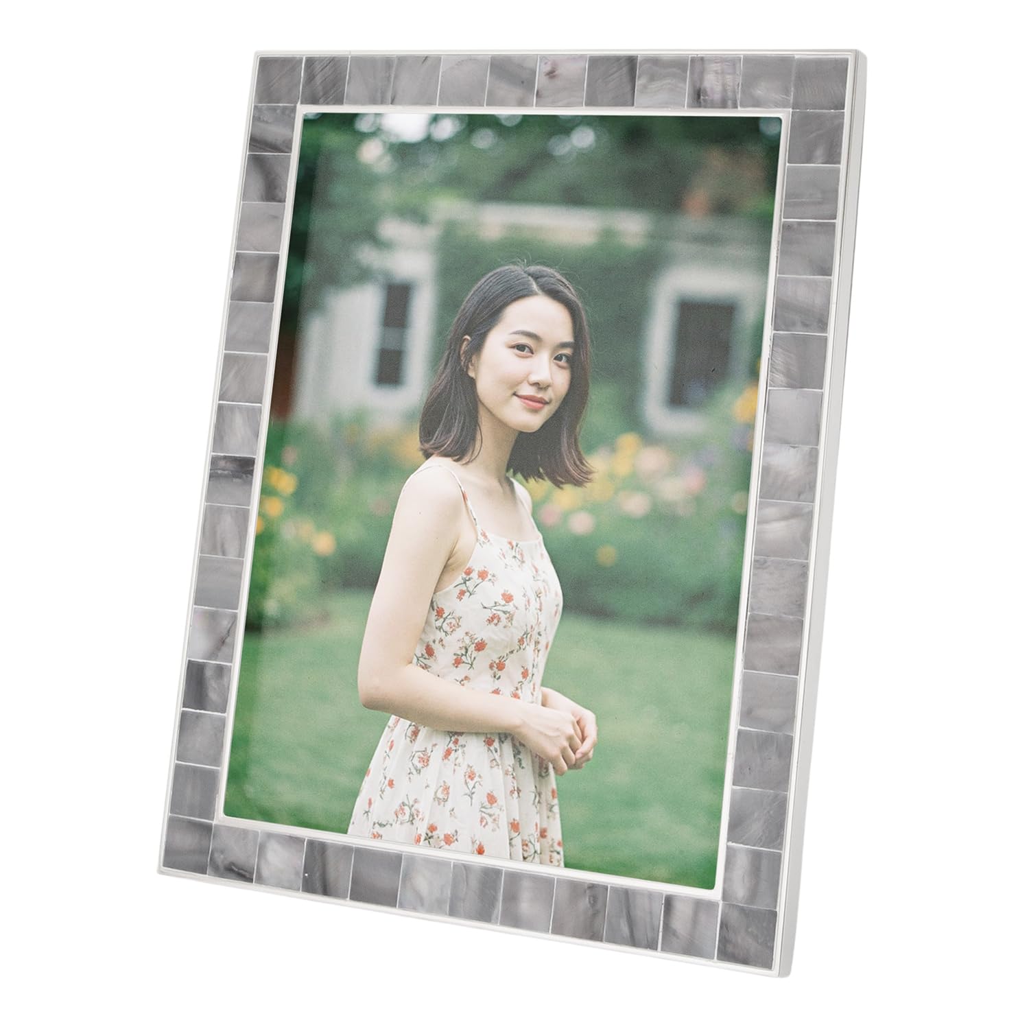 Happy Homewares Beautiful Grey Mother Of Pearl 5 X 7 Picture Frame With Nickel Trim from B&Q