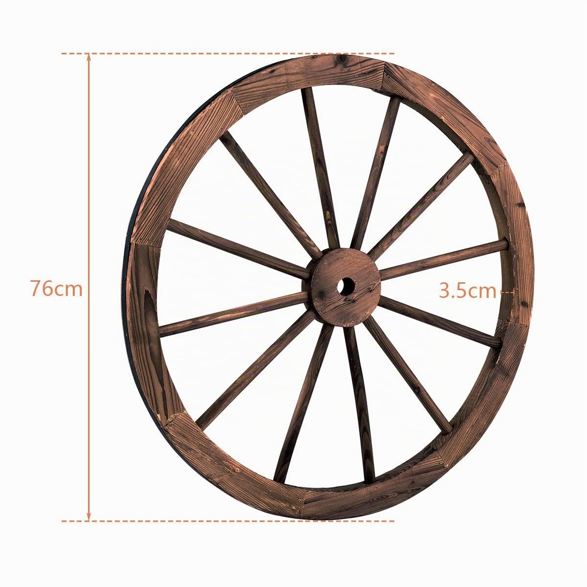 GYMAX 2 Ruote in Legno, Ruota Decorativa Interno & Esterno, Marrone 76 x 76 x 3,5 cm