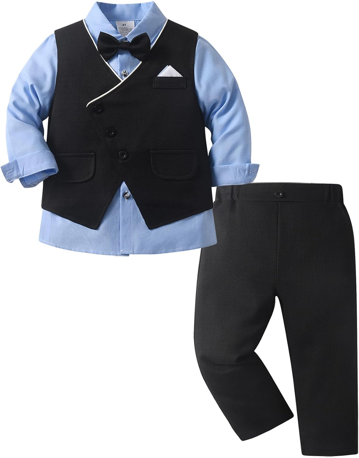 Baby Boys Pants Sets, Infant Long Sleeve Shirt + Pants + Bow Tie + Vest Outfits