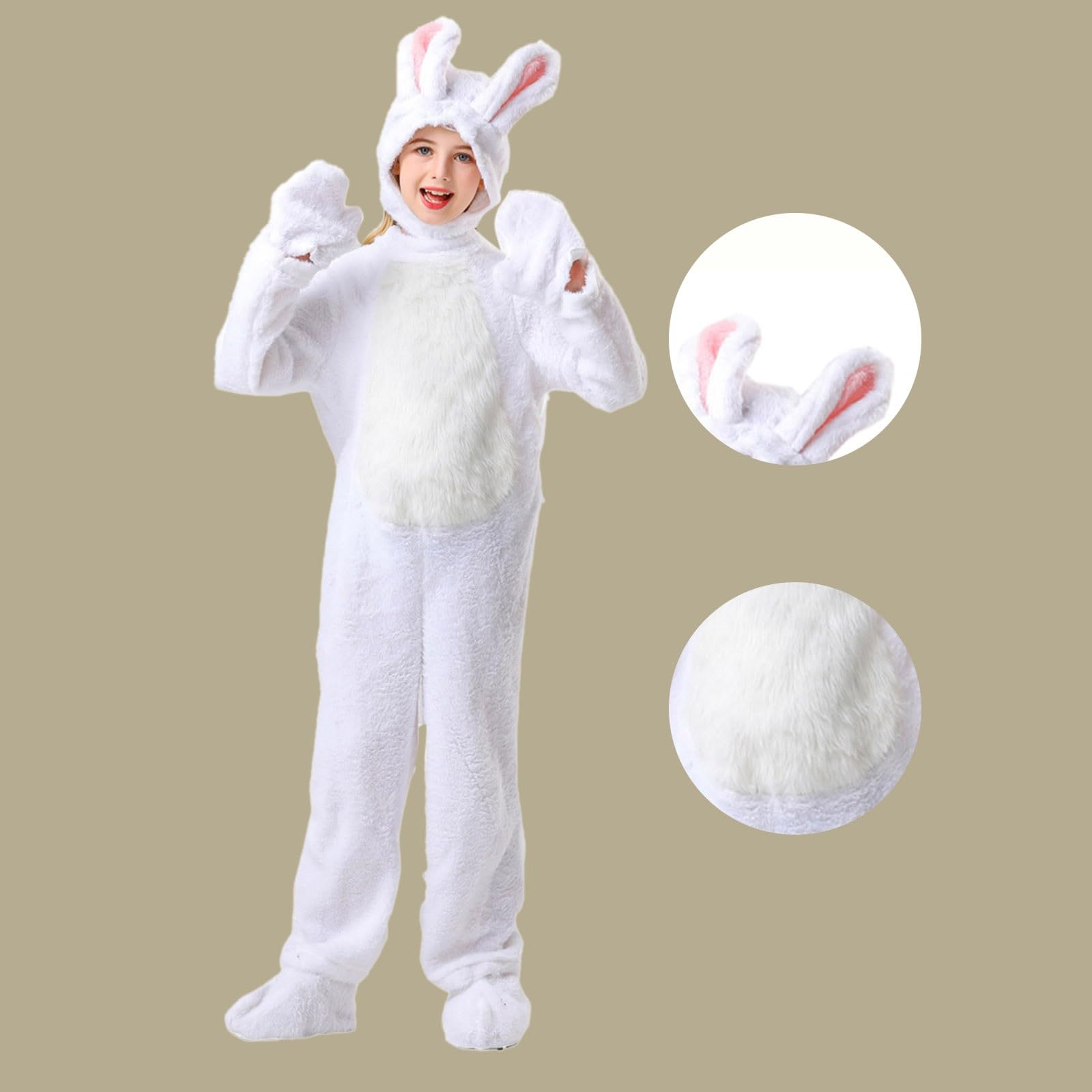 Kostium zajączka wielkanocnego dla dzieci, zwierzęcy, kombinezon z kapturem, królik, strój z rękawiczkami i ochraniaczami stóp, kostium dla dzieci, cosplay, fantazyjny kostium na wielkanocne parady i