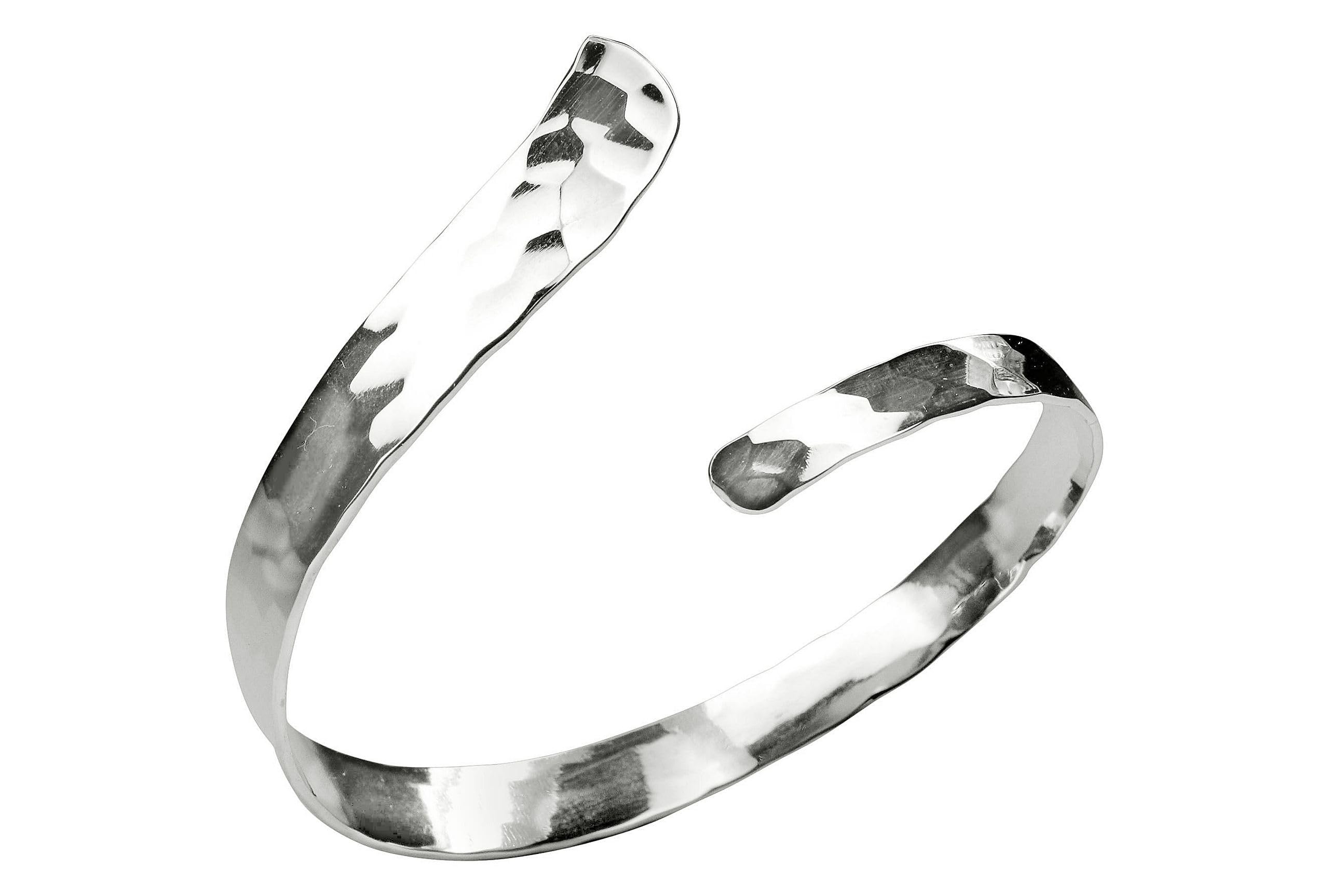 SILBERMOOS Damen Armreif Armspange offen schmal entgegengesetzt massiv gehämmert glänzend 925 Sterling Silber