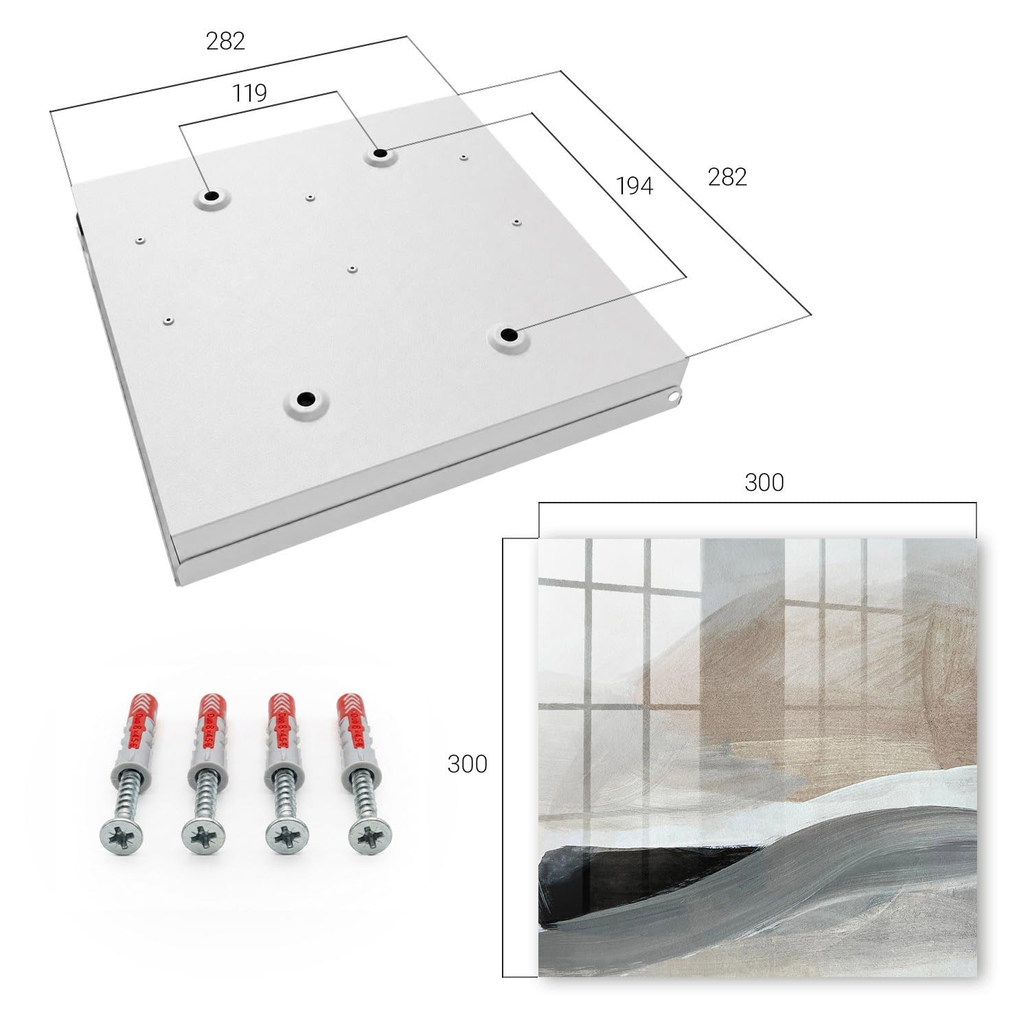 Tulup Armario de Llaves 30x30 cm | Blanco | Izquierda | Montaje en Pared | Armonía Pastel | Organizador | Frente Decorativo de Cristal | Kit de Montaje Incluido | de Metal | 50 Ganchos