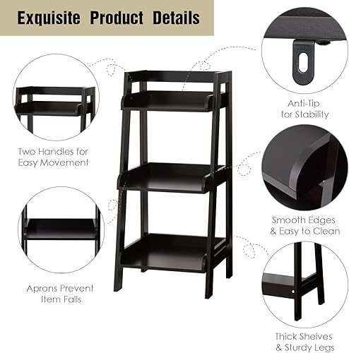 Miniatura 26 de UTEX Estante de escalera de 4 niveles, estante de baño independiente, unidad de estantería de madera abierta de 4 estantes, estante de escalera