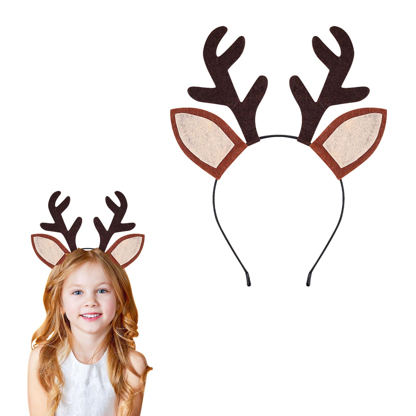 SHIFANQI Animal Ears Headband, Reindeer Antlers Headband for Christmas & Halloween Costume, Party, Carnival, Brown
