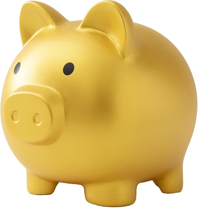 貯金箱 ぶた 500円玉貯金 かわいい 割れない 【インテリアとしても可愛いぶたさん貯金箱】雑貨 500円玉 100円貯金 コインバンク (ゴールド, S)