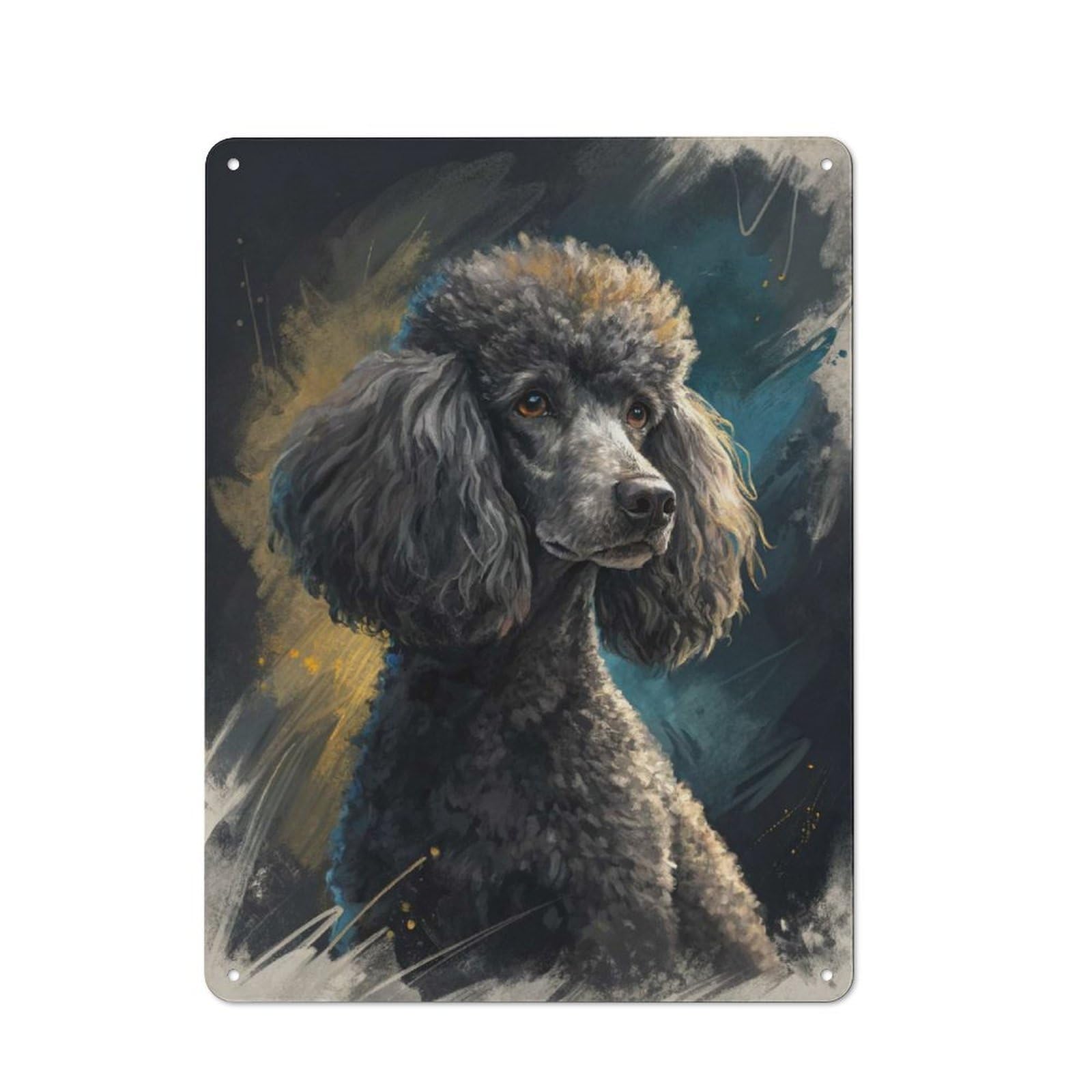 Junmoney Style-12 For Kitchen Or Home Bar, Poodle Portrait Painting Rustic Metal Wall Sign 40X30cm, For Winter Room Styling In Kitchen And Home Bar