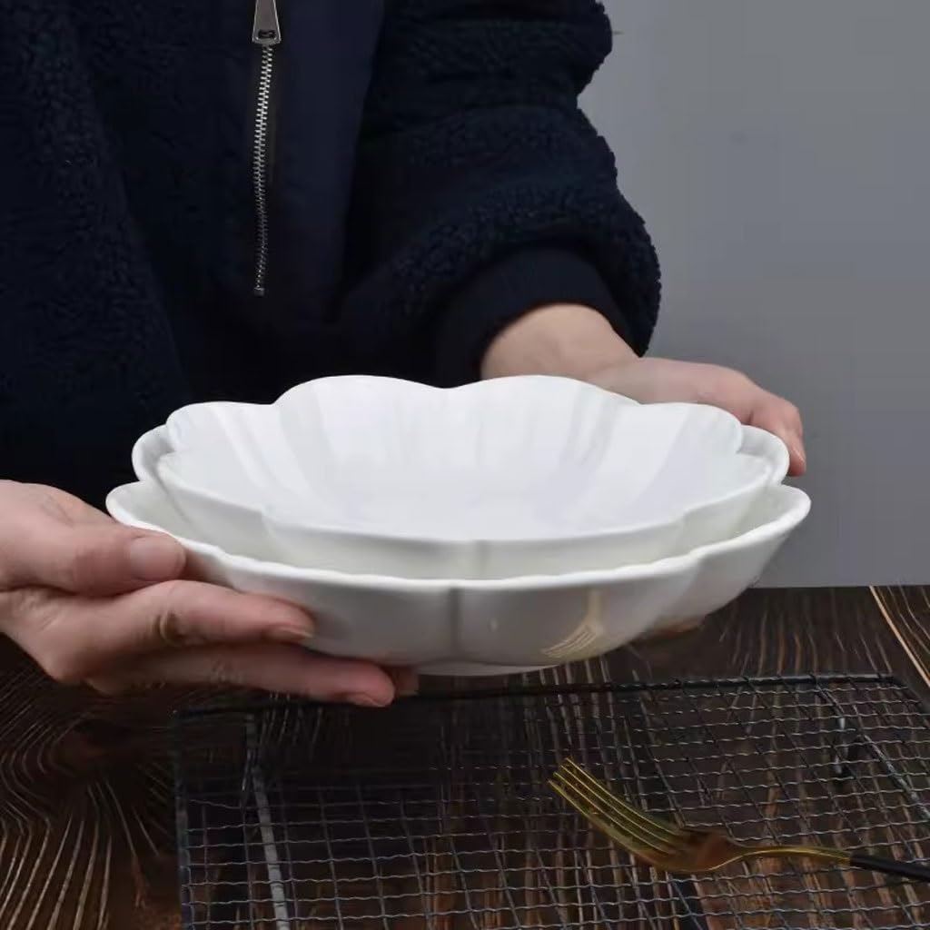 Talerze Obiadowe Ceramiczny Talerz Obiadowy Biały Talerz Domowy Głęboki Talerz Kreatywny Płatek Talerz Na Zimne Dania Domowy Talerz Sałatkowy Talerz Deserowy Ak(Średni)