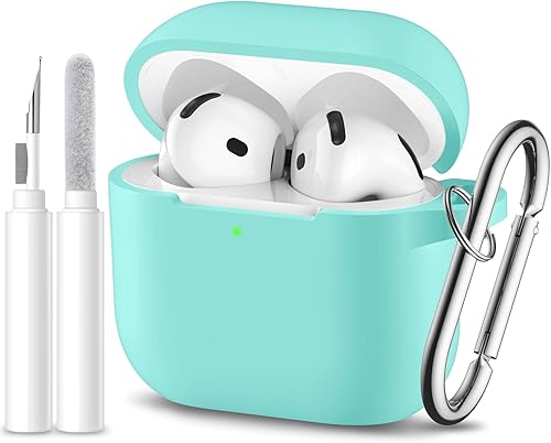 Vista 20 de Funda protectora completa de silicona suave para AirPods 4 con llavero y kit de limpieza, compatible con Apple Airpods 4 para mujeres y hombres