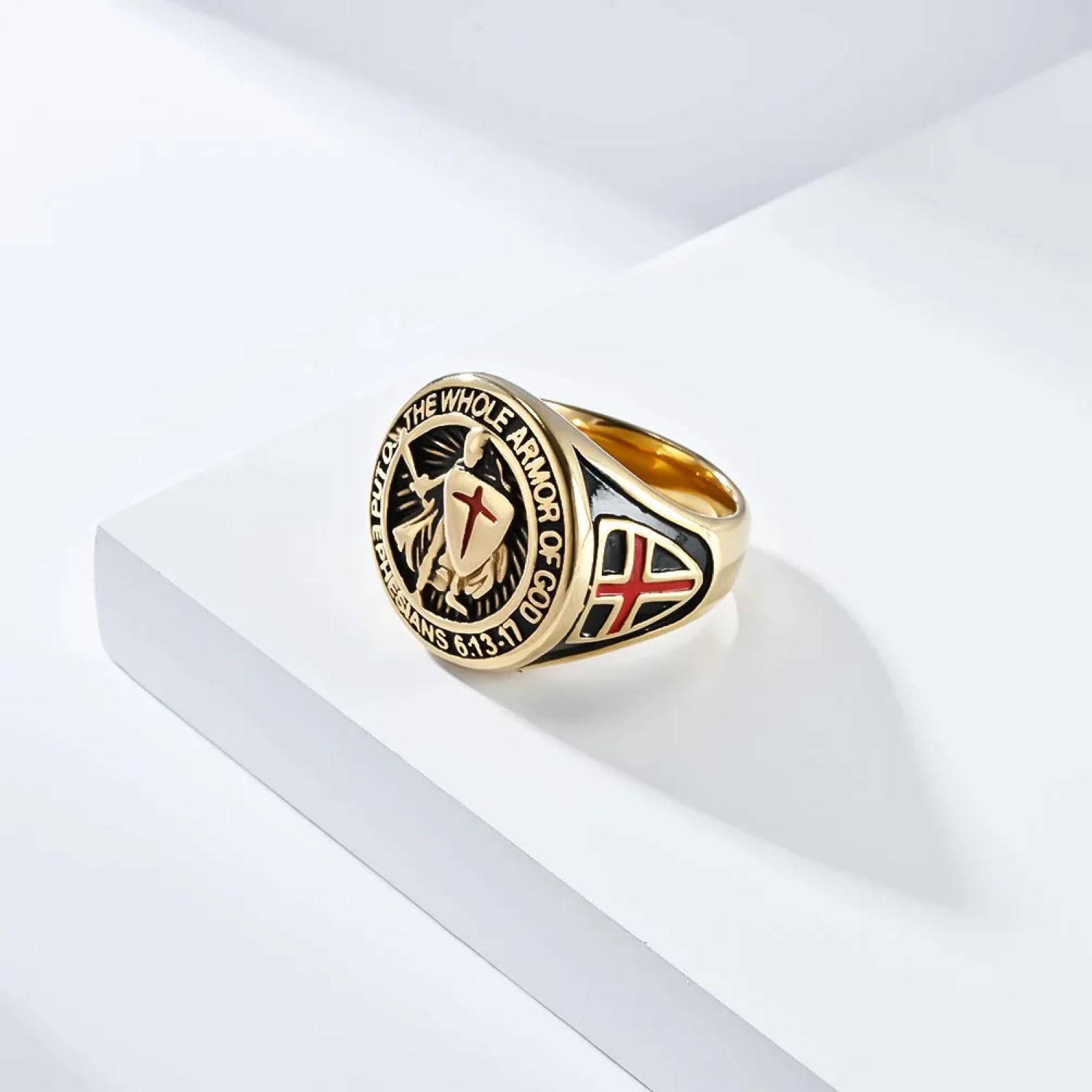 Ring Ringe Damen Bijouterie Herren Grenzüberschreitender Europäischer Und Amerikanischer Stil Retro Temple Knight Shield Cross Ring Ring Nische Personalisierter Handschmu