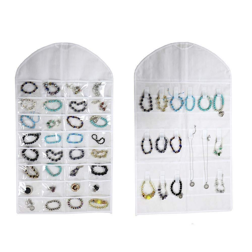 Magik Jewelry Hanging Non-Woven Organizer Holder 32 Pockets 18 Hook & Loops (White)