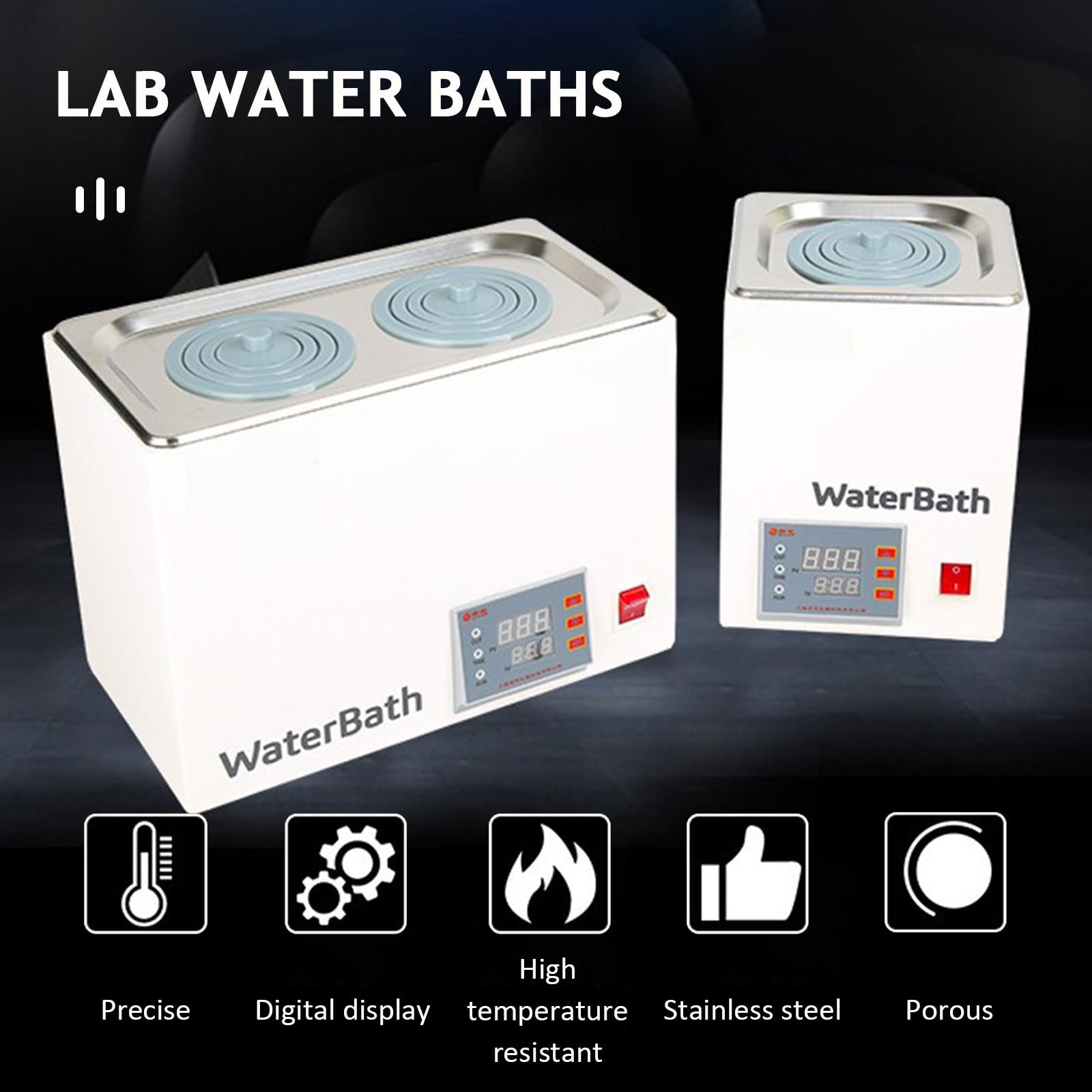 Bain d'eau thermostatique numérique 5L/8L/15L Bain d'eau de Laboratoire avec Ouvertures sélectionnables pour Laboratoire, Doublure en Acier Inoxydable 2holes