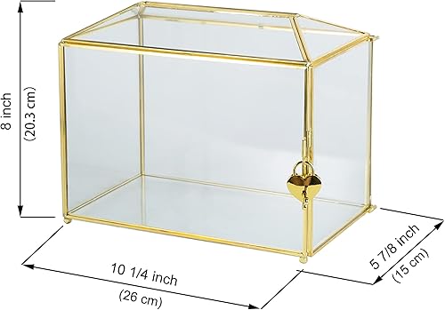 Miniatura 6 de Caja de cristal para tarjetas de boda con ranura, caja grande de 12.6 pulgadas para tarjetas de regalo de latón dorado con cerradura para