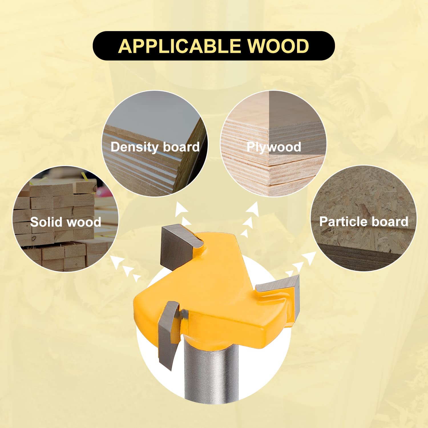 CPROSP Fraise Plane Pour Défonceuse - Tige 8 Mm, Diamètre Coupe 39 Mm - 3 Lames Carbure - Pour Bois, MDF, Contreplaqué