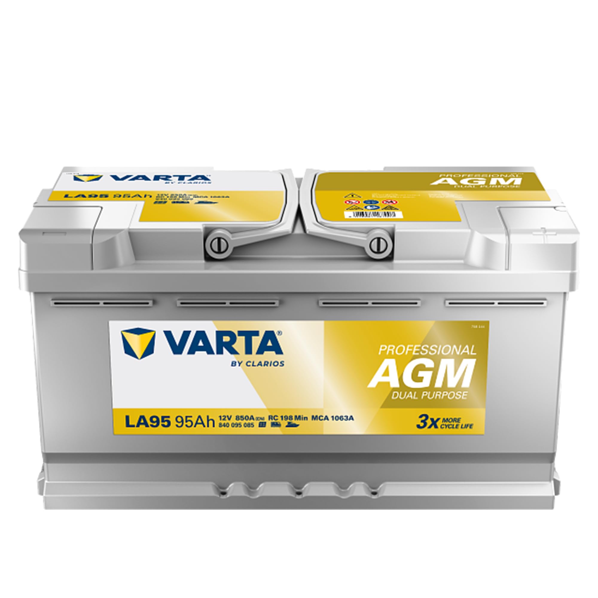 VARTA Professional Dual Purpose AGM (LA95) 12V 95Ah 850A - Nassbatterie für Wohnmobile, Wohnwagen & Boote - Resistente Starter- & Versorgerbatterie hoher Energiebedarf - Bleisäurebatterie wartungsfrei