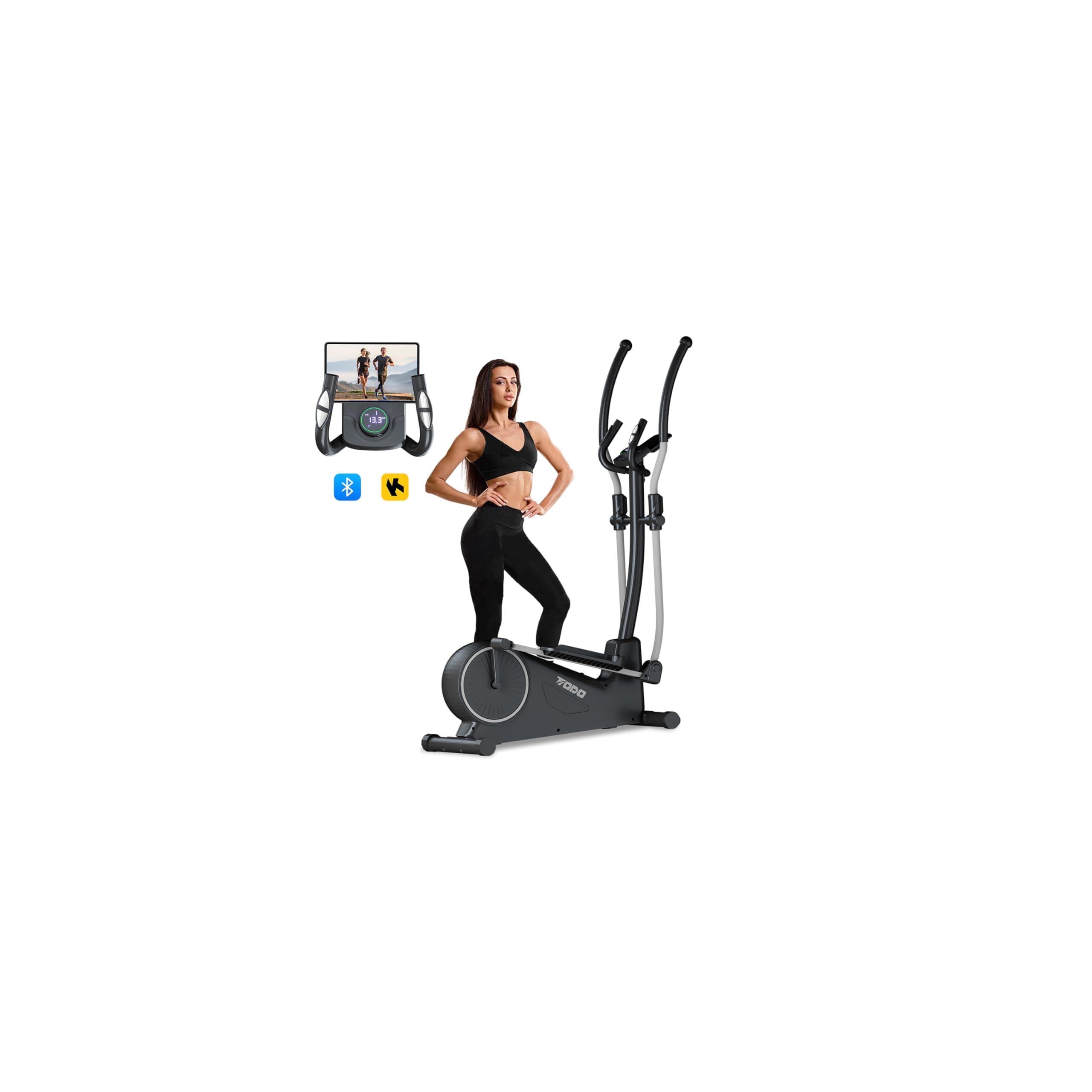 TODO 2 in 1 Crosstrainer für Zuhause mit App, Ultraleiser Magnetischer Ellipsentrainer mit 32 Widerstandsstufen, Pulssensor, Handy-und Flaschenhalter, LCD Monitor, Aerobic Elliptical Stepper